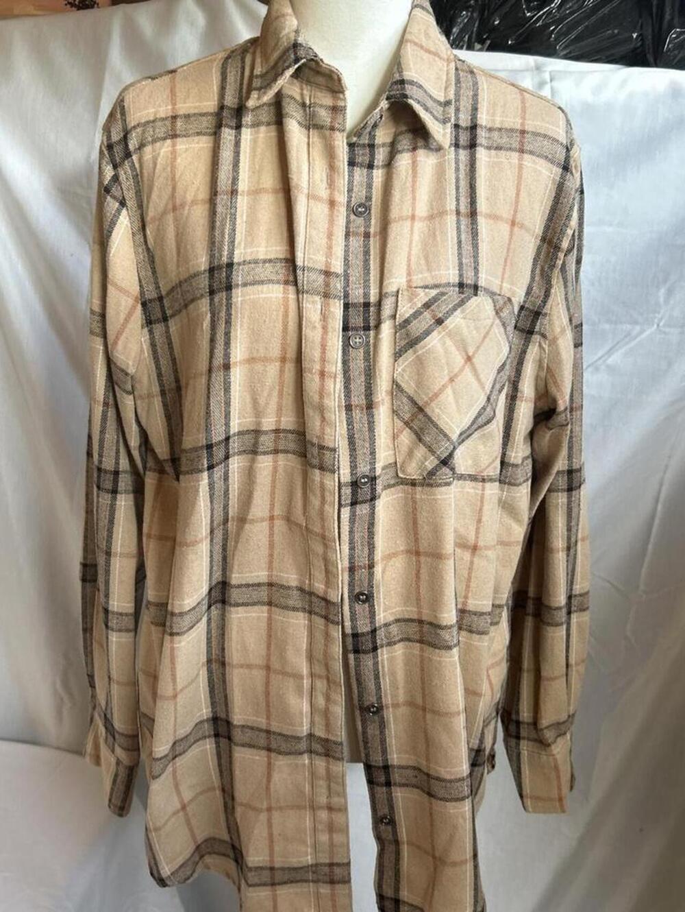 Womens Tan Plaid Flannel Button Down Shirt La Miel Size Small